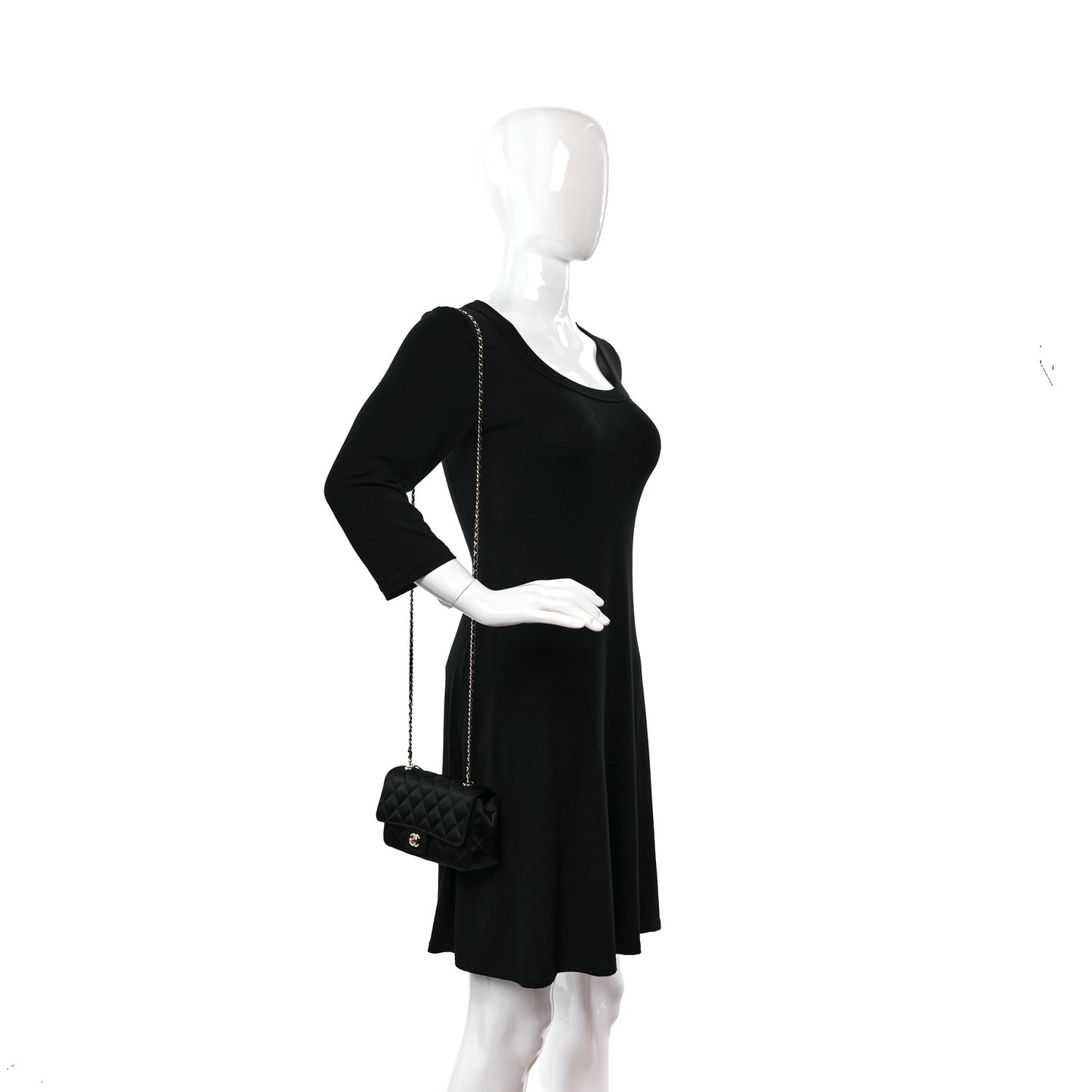 Satin Quilted Mini Rectangular Flap Black