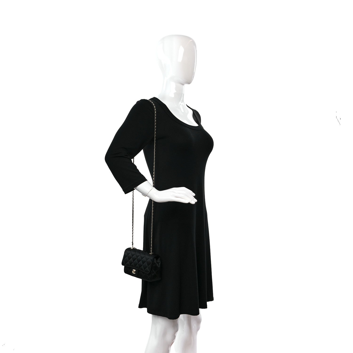 Chanel Satin Quilted Mini Rectangular Flap Black 2 of 8