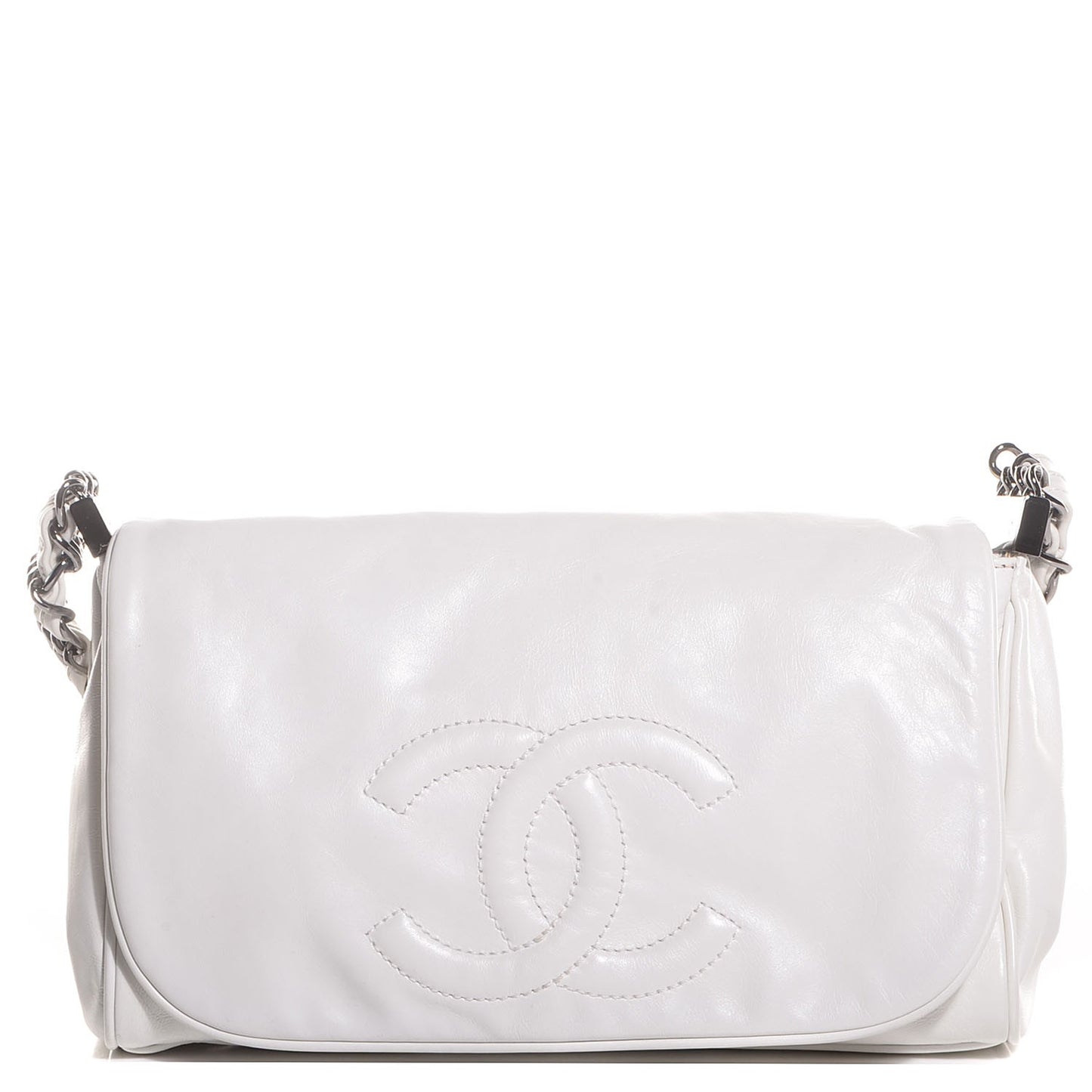 Calfskin Rock and Chain Small Flap White