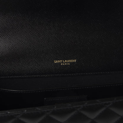 Saint Laurent Grain De Poudre Textured Mixed Matelasse Triquilt Medium Monogram Satchel Black 9 of 11