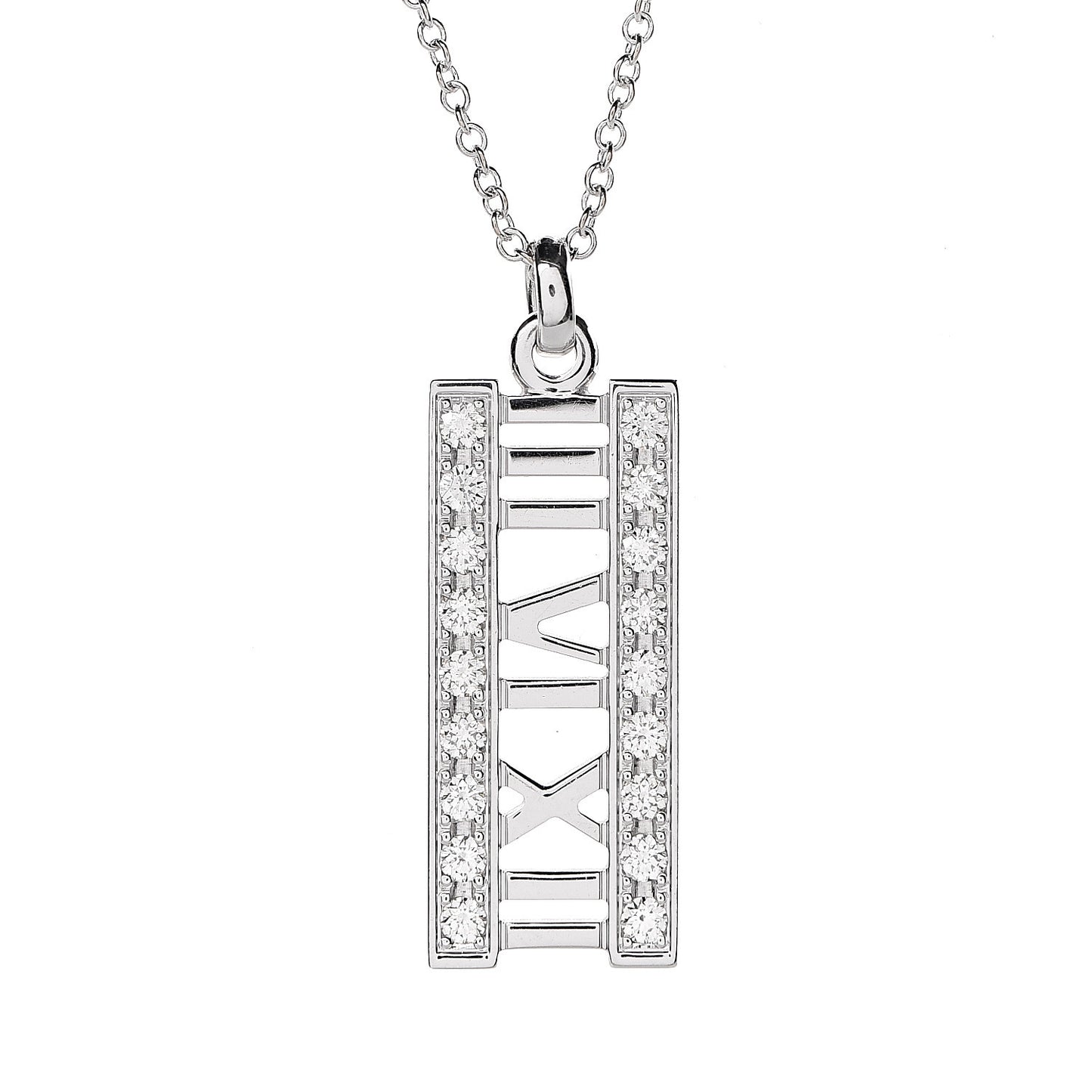 18K White Gold Diamond Atlas Bar Pendant Necklace