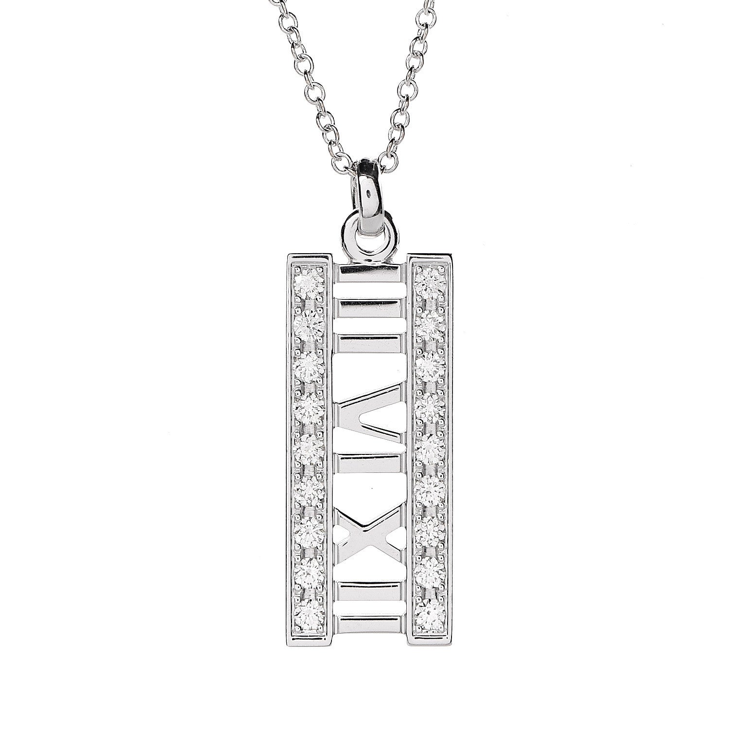 Tiffany 18K White Gold Diamond Atlas Bar Pendant Necklace 4 of 8