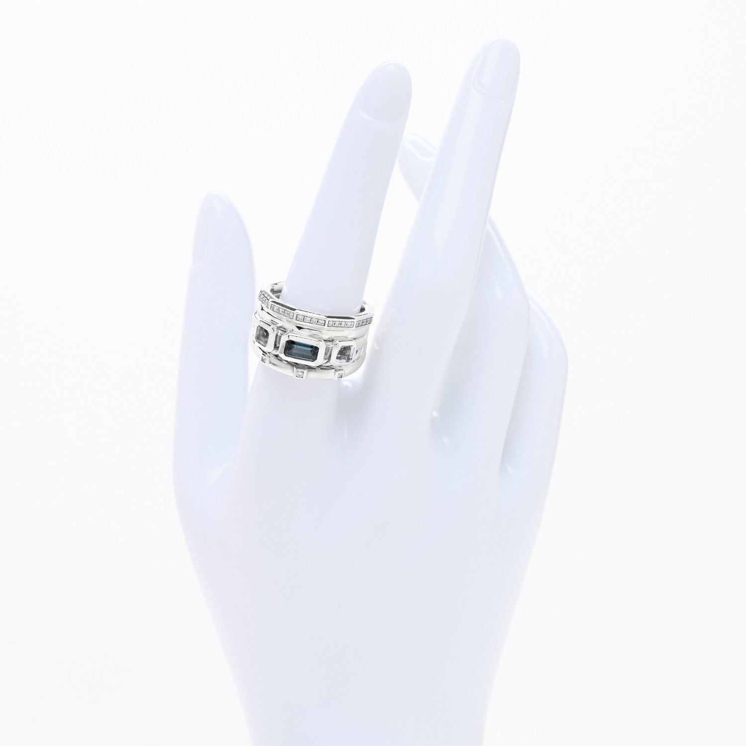 David Yurman Sterling Silver Diamond Hampton Blue Topaz 15mm Stax Five-Row Ring 59 8.75 2 of 4