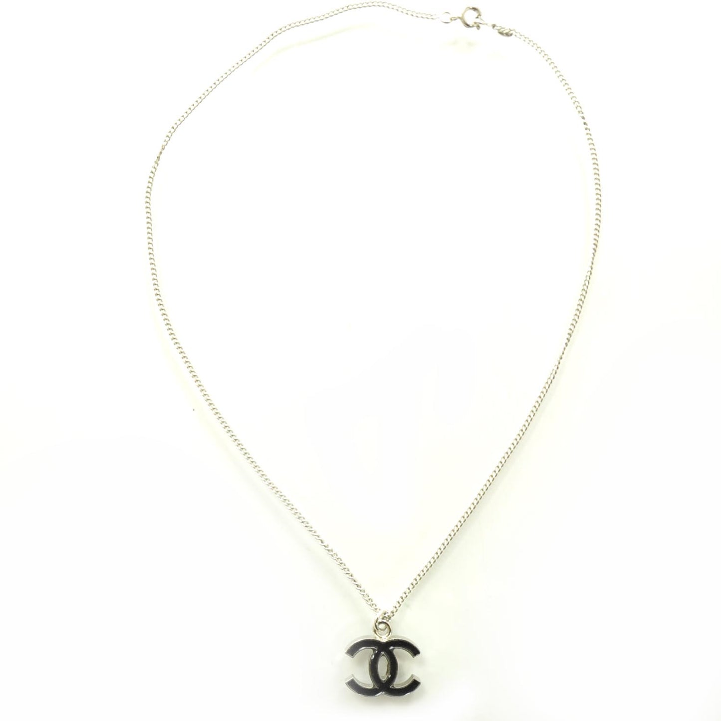 Enamel CC Necklace Black and Silver