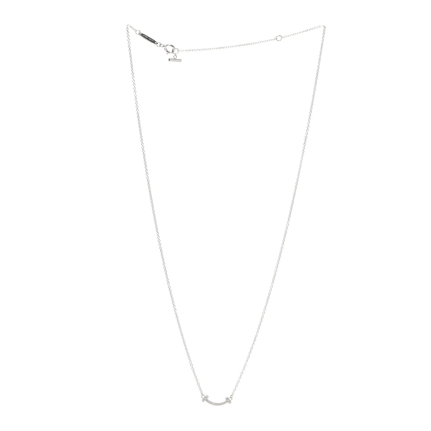 18K White Gold Diamond Mini T Smile Pendant Necklace
