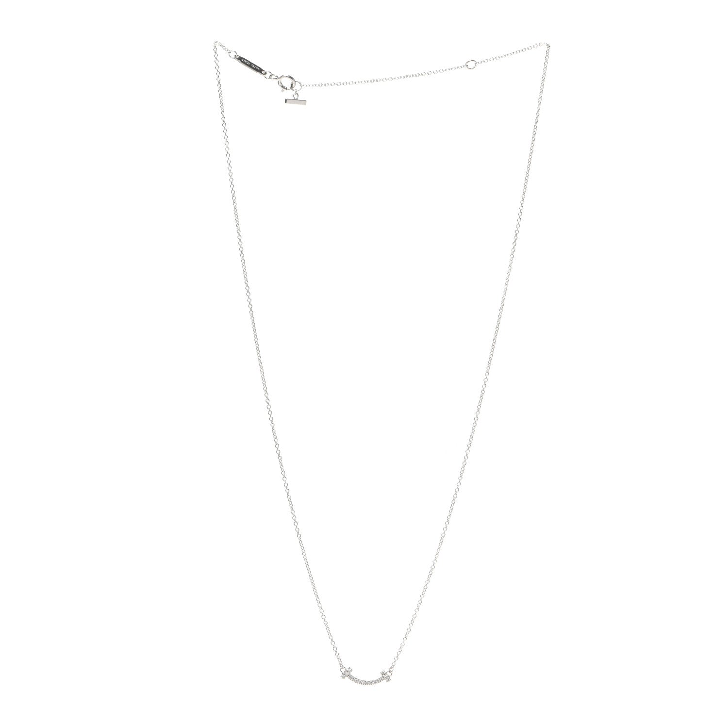 Tiffany 18K White Gold Diamond Mini T Smile Pendant Necklace 3 of 6