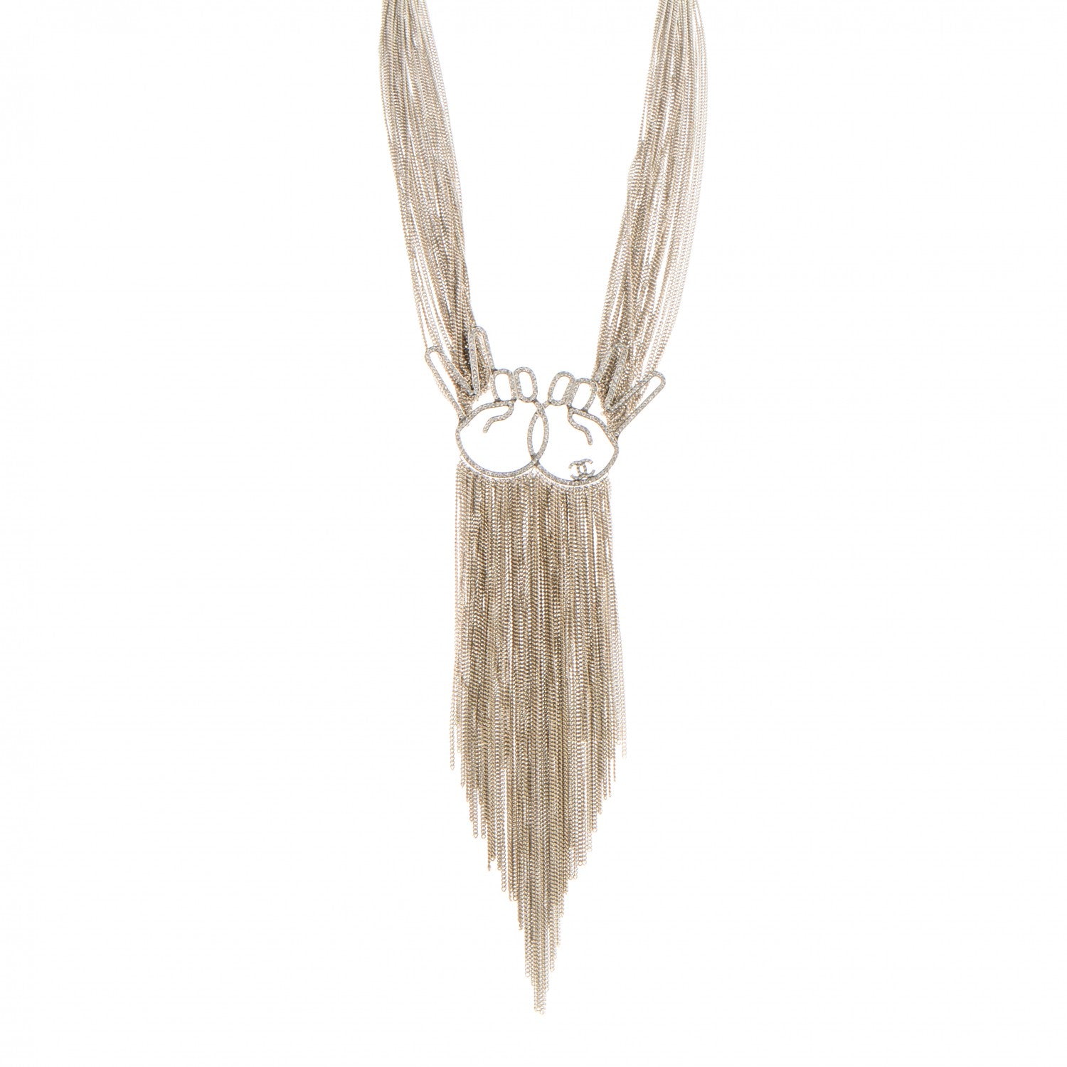 Chanel Crystal Emoji Peace CC Multi Strand Chain Necklace Silver 1 of 5