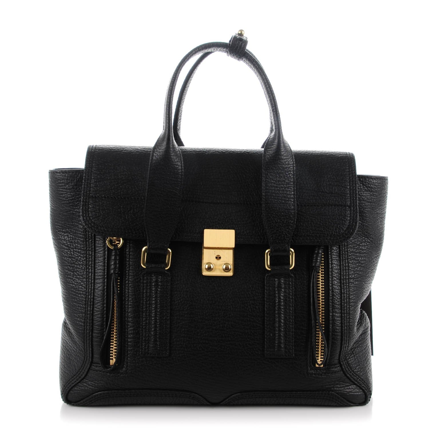 3.1 Phillip Lim 3.1 Textured Calfskin Medium Pashli Satchel Black 1 of 7