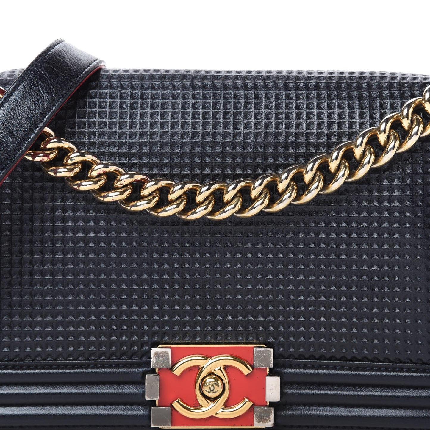 Lambskin Embossed Medium Boy Cube Flap Navy