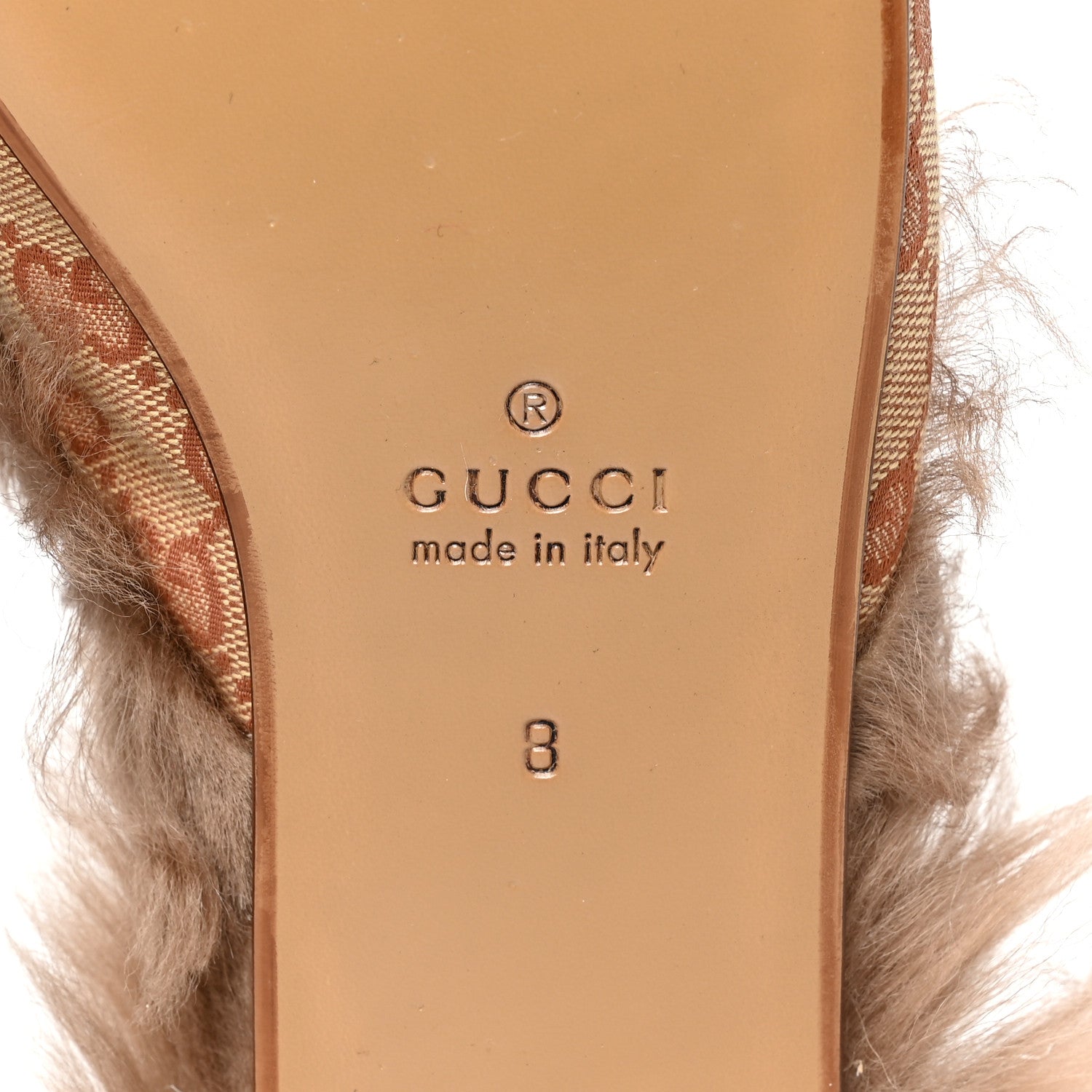 Gucci GG Monogram Fur Mens Princetown Slippers 8 Beige Ruggine Rust 6 of 8