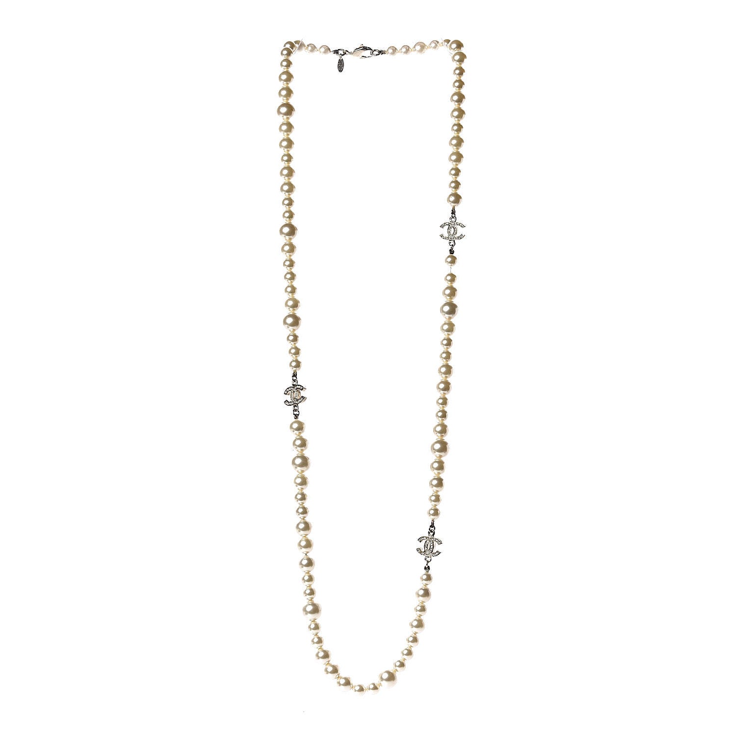 Chanel Pearl Crystal Long CC Necklace Gold 3 of 6