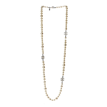 Chanel Pearl Crystal Long CC Necklace Gold 3 of 6