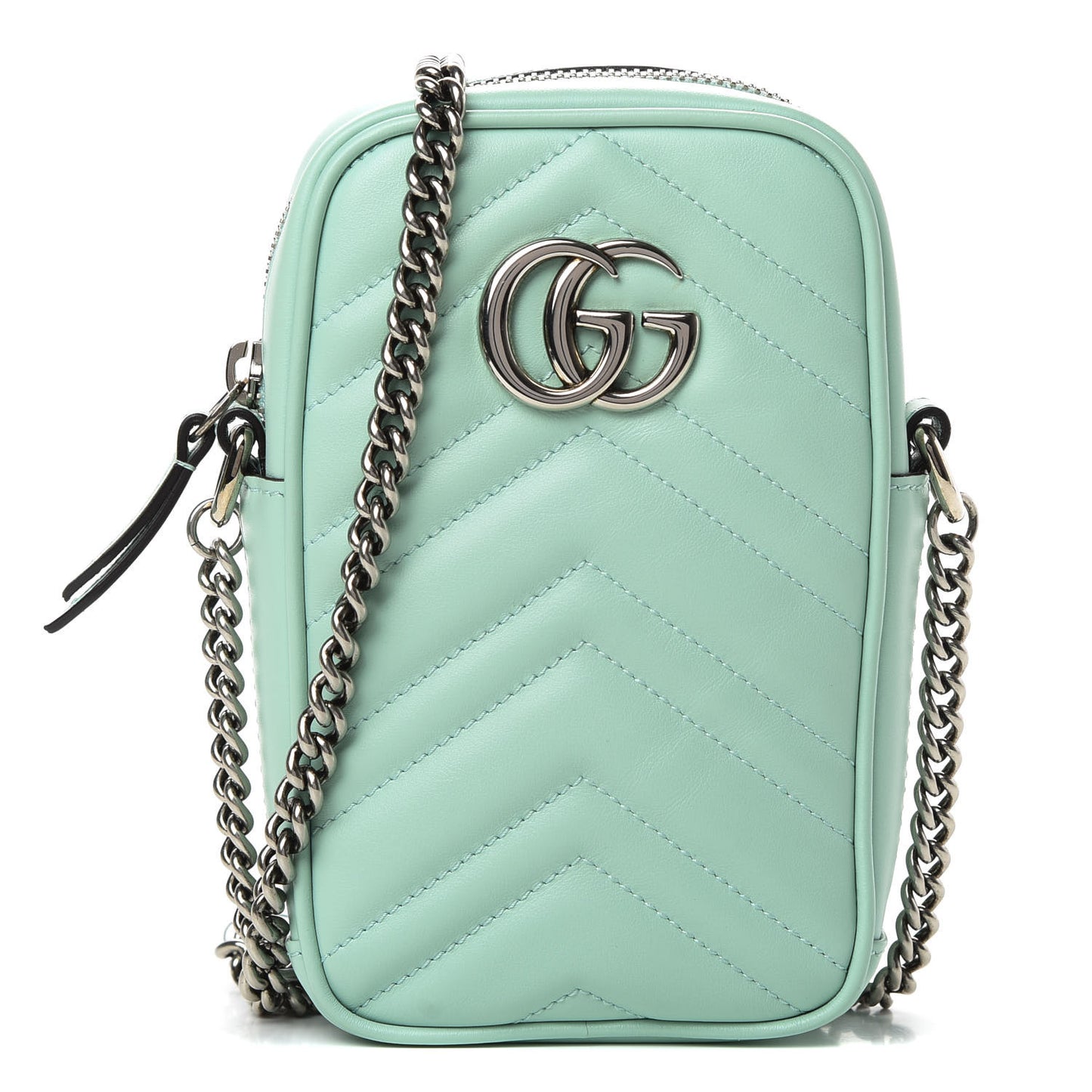 Calfskin Matelasse Mini GG Marmont Crossbody Bag Water Green