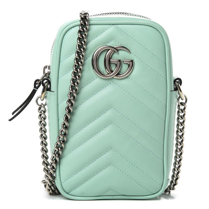 Gucci Calfskin Matelasse Mini GG Marmont Crossbody Bag Water Green 1 of 13