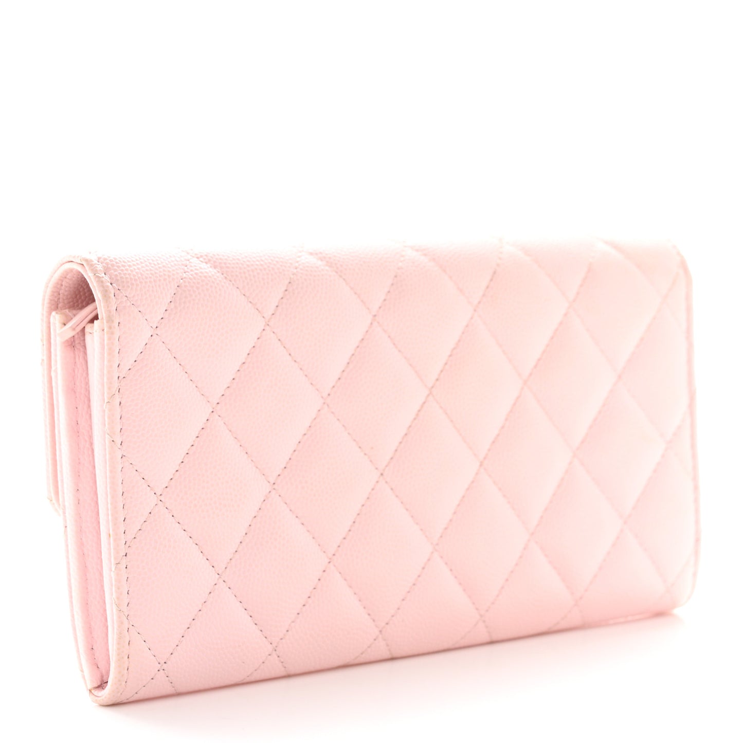 Caviar Quilted Crystal CC Large Gusset Flap Wallet Pink