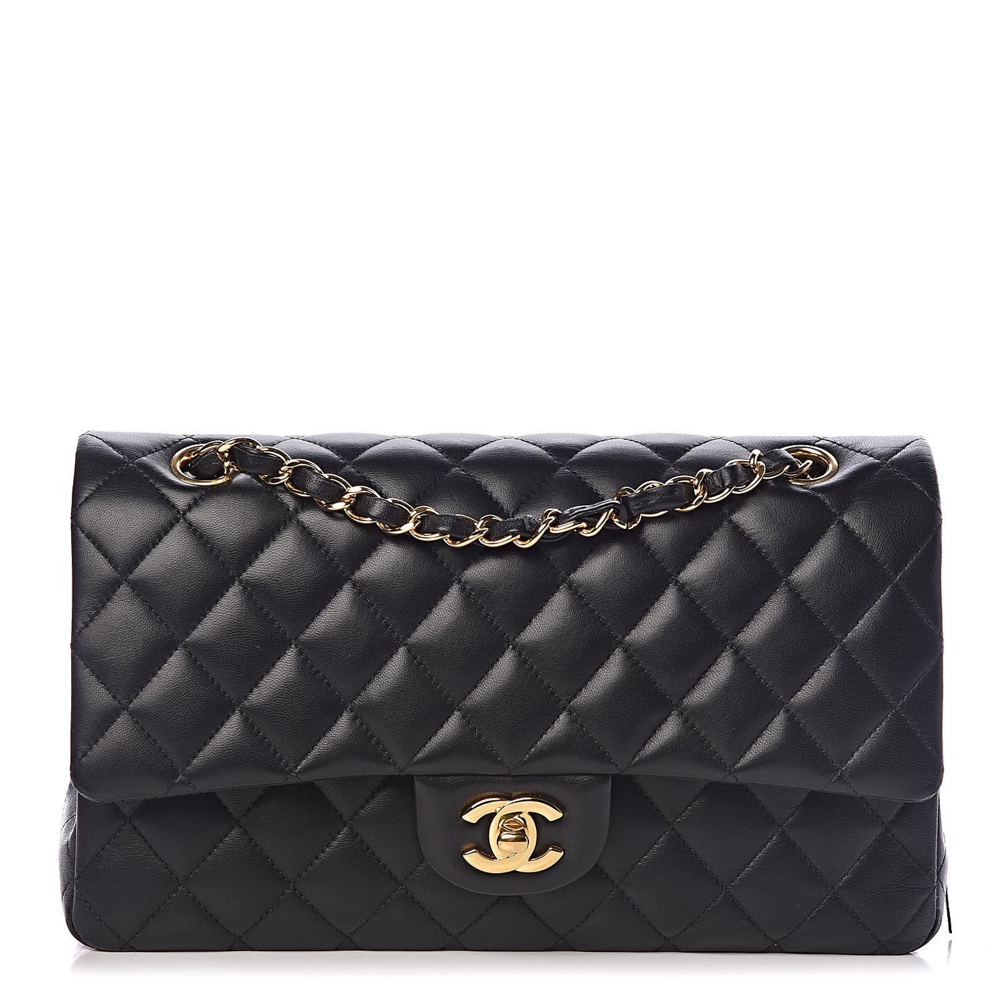 Lambskin Quilted Medium Double Flap Black