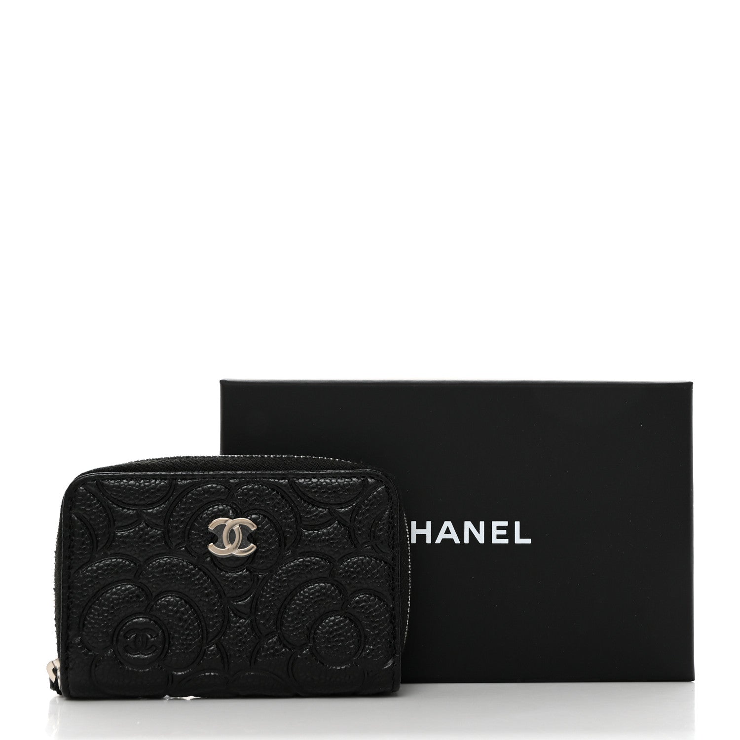 Chanel Caviar Camellia Embossed Zip Coin Purse Black 8 of 8