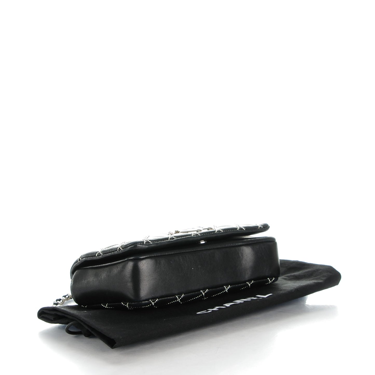 Lambskin Studded Mini Metal Beauty Flap Black