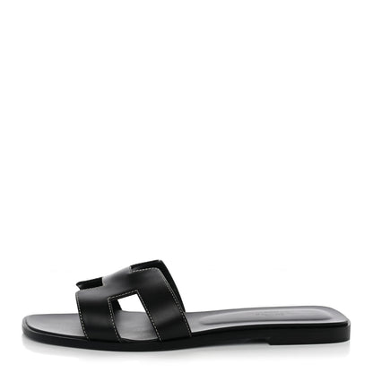 Hermes Box Calfskin Oran Sandals 41 Black 1 of 10