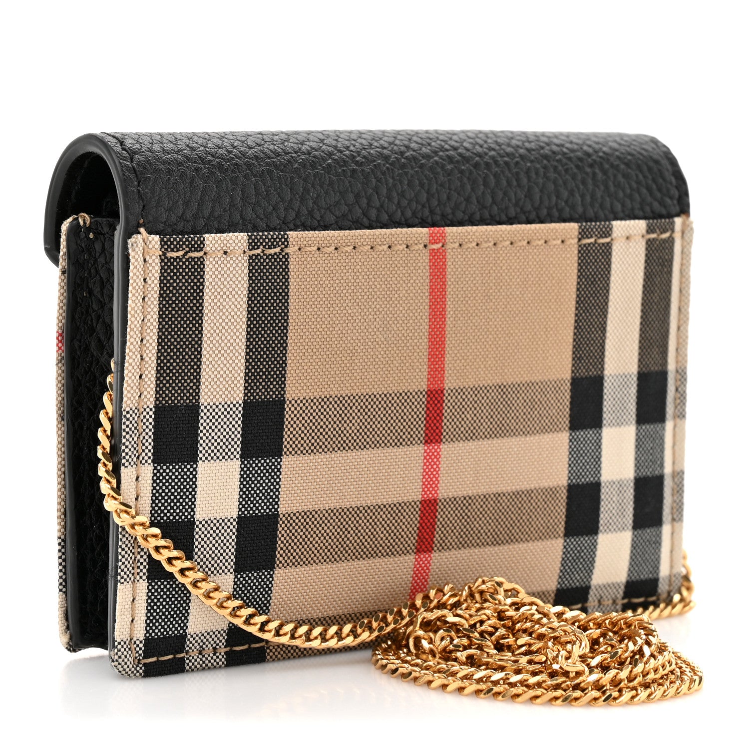 Burberry Grainy Calfskin Vintage Check Jade Card Case On Chain Black 3 of 9