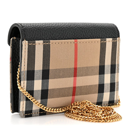 Burberry Grainy Calfskin Vintage Check Jade Card Case On Chain Black 3 of 9