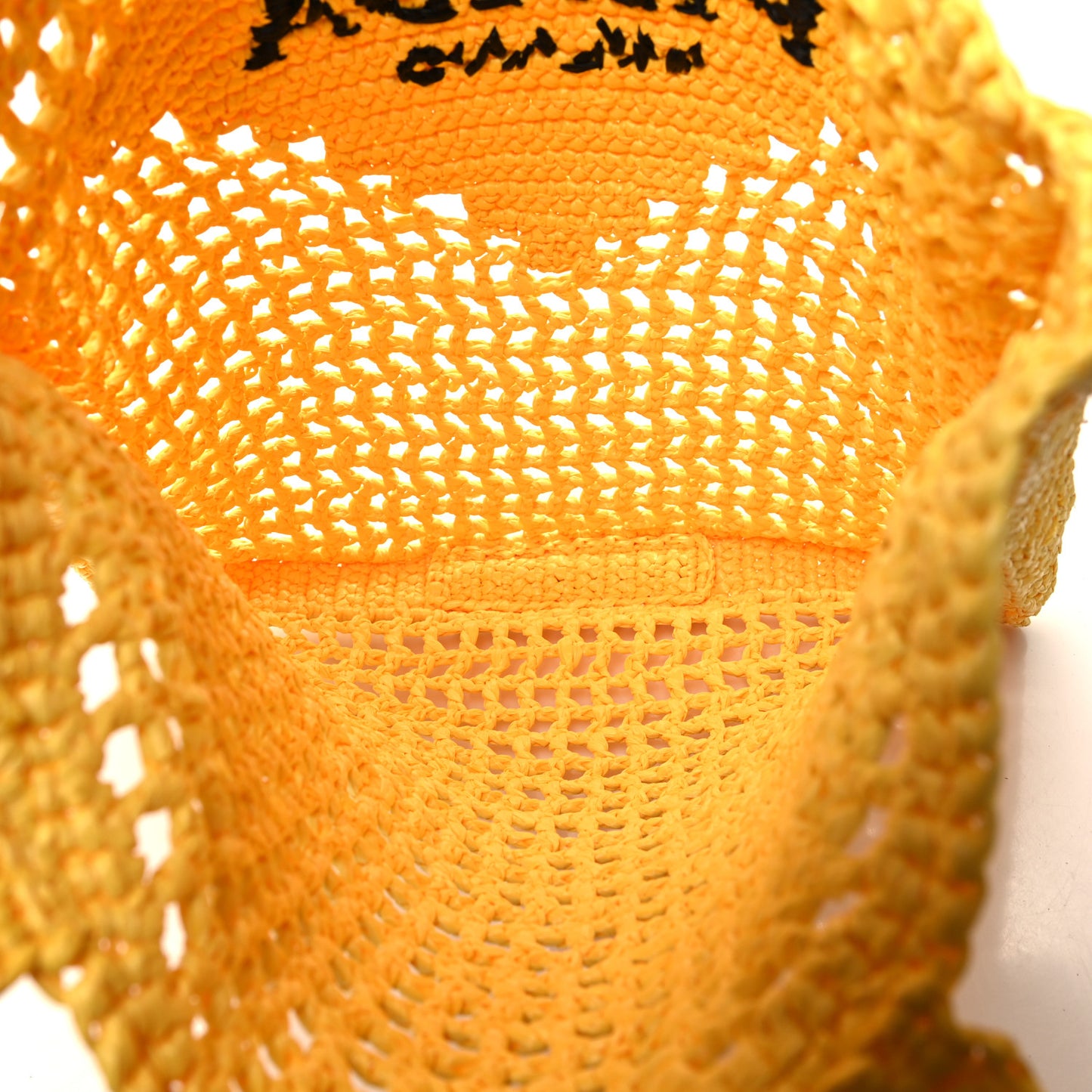 Yarn Raffia Effect Crochet Logo Embroidered Tote Bag Giallo