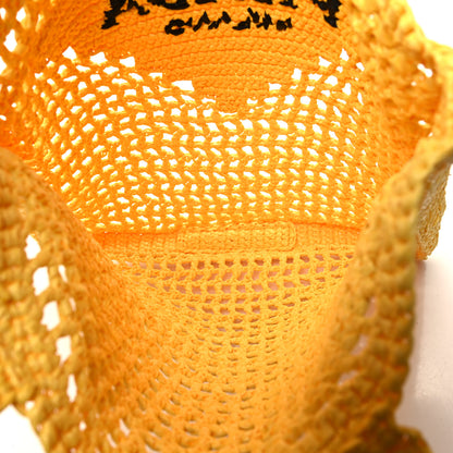 Prada Yarn Raffia Effect Crochet Logo Embroidered Tote Bag Giallo 5 of 9