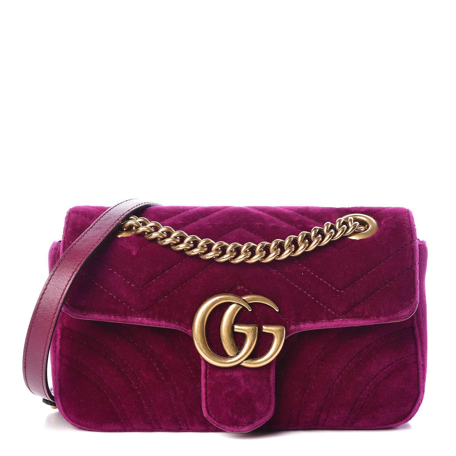 Gucci Velvet Matelasse Mini GG Marmont Shoulder Bag Fuchsia Violet Cyclamen 1 of 8