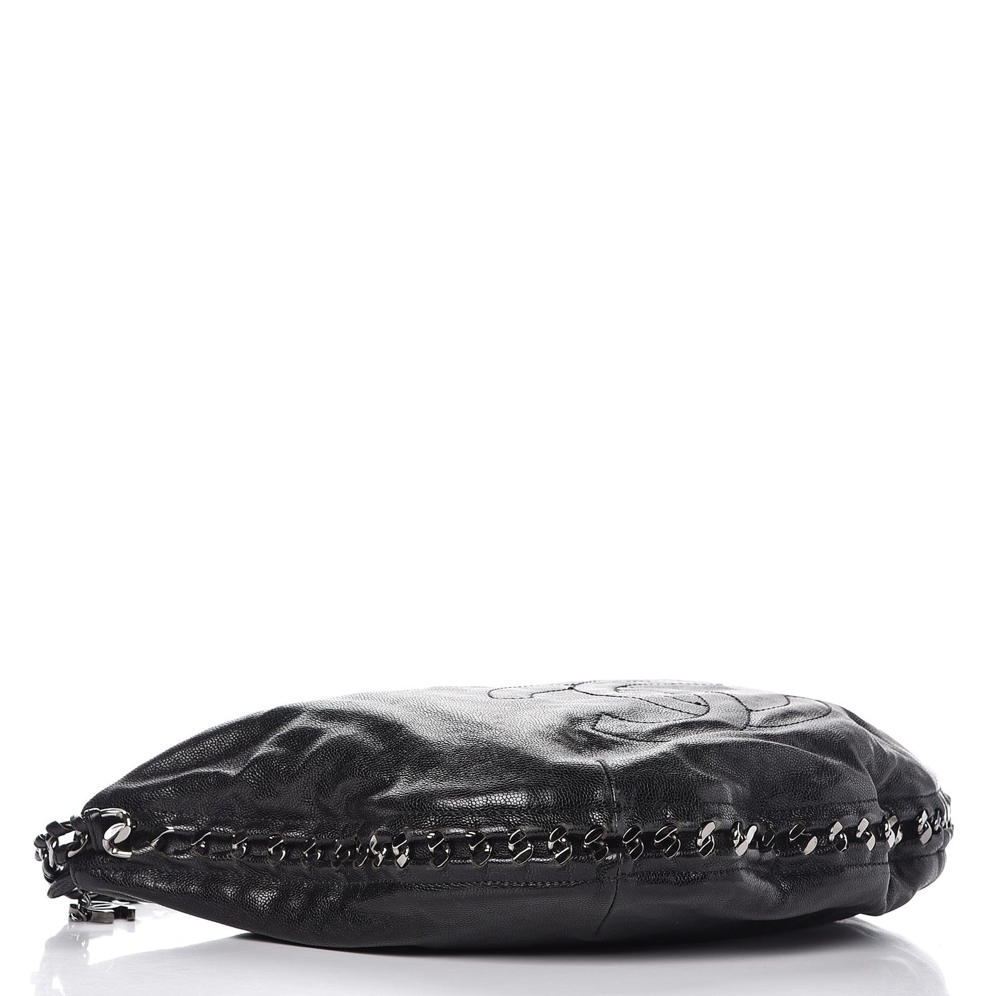 Glazed Caviar Modern Chain Hobo Black