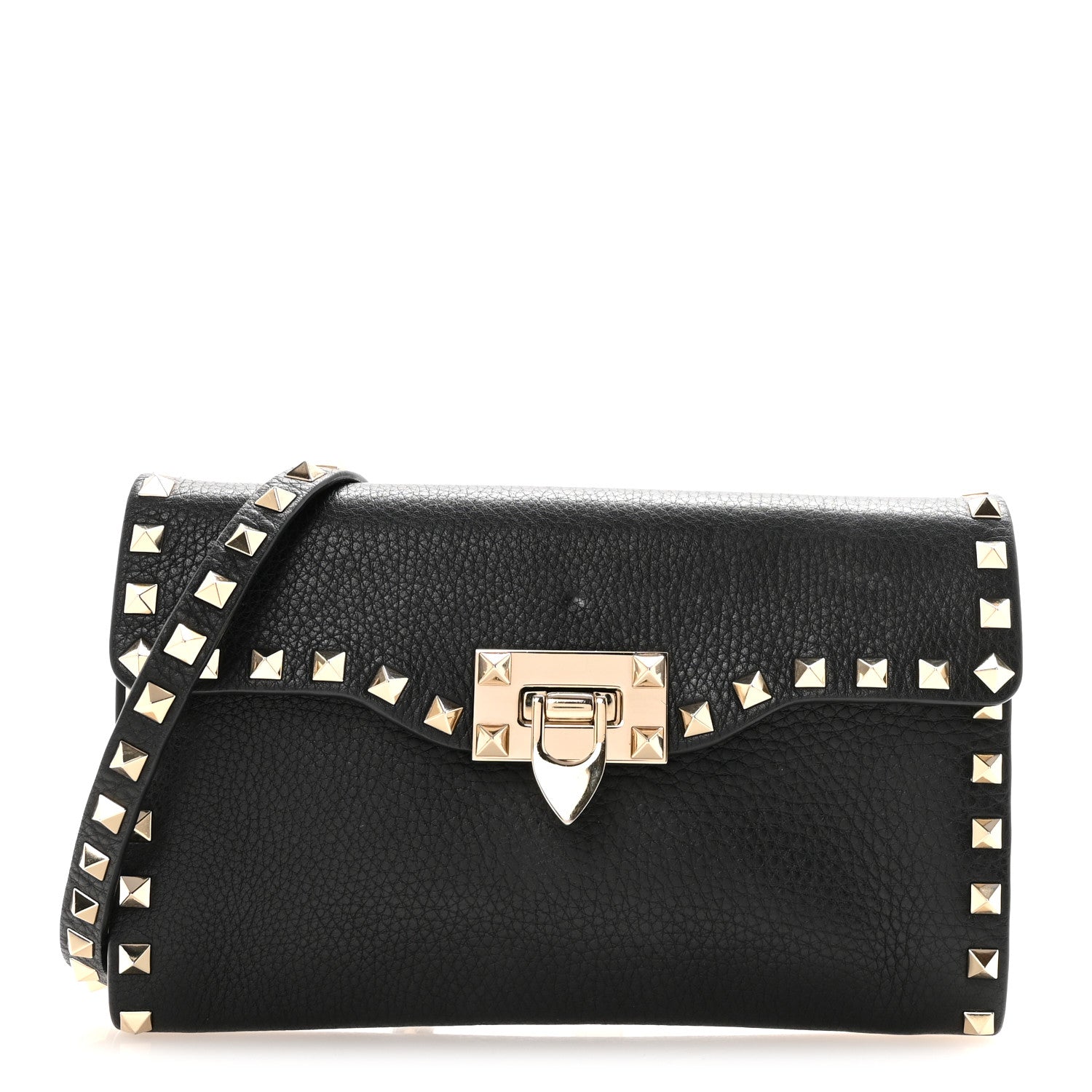 Valentino Garavani Pebbled Calfskin Rockstud Flip Lock Shoulder Bag Black 1 of 9