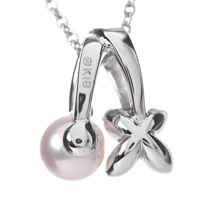 Mikimoto 18K White Gold Diamond Akoya Pearl 5.5mm Flower Pendant Necklace 6 of 7