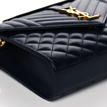 Saint Laurent Grain De Poudre Textured Mixed Matelasse Triquilt Medium Monogram Satchel Deep Marine 8 of 13