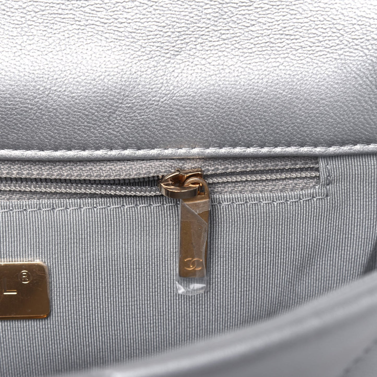 Metallic Goatskin Quilted Medium Chanel 19 Flap Silver