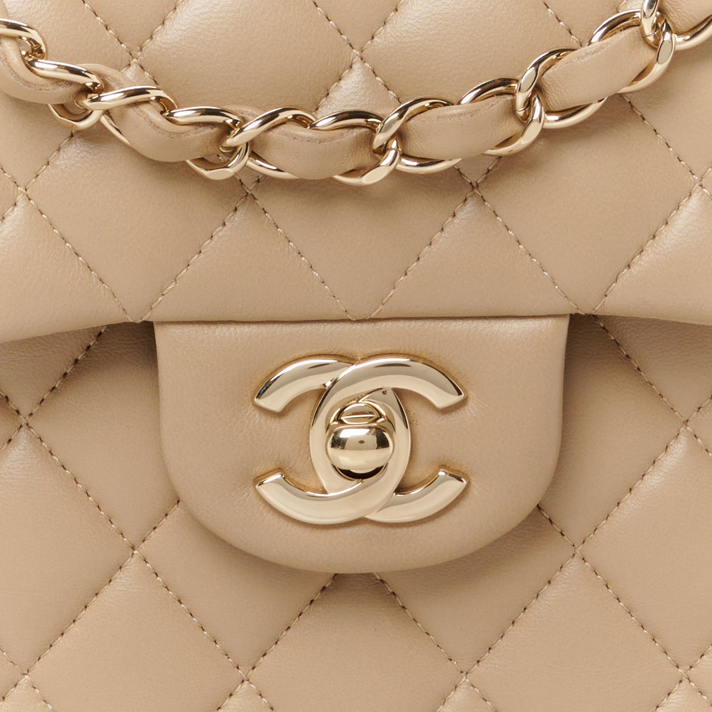 Lambskin Quilted Small Double Flap Beige