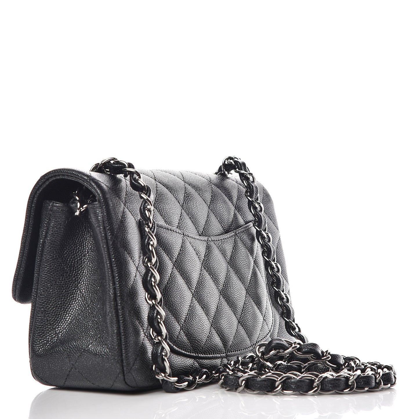 Iridescent Caviar Quilted Mini Rectangular Flap Black