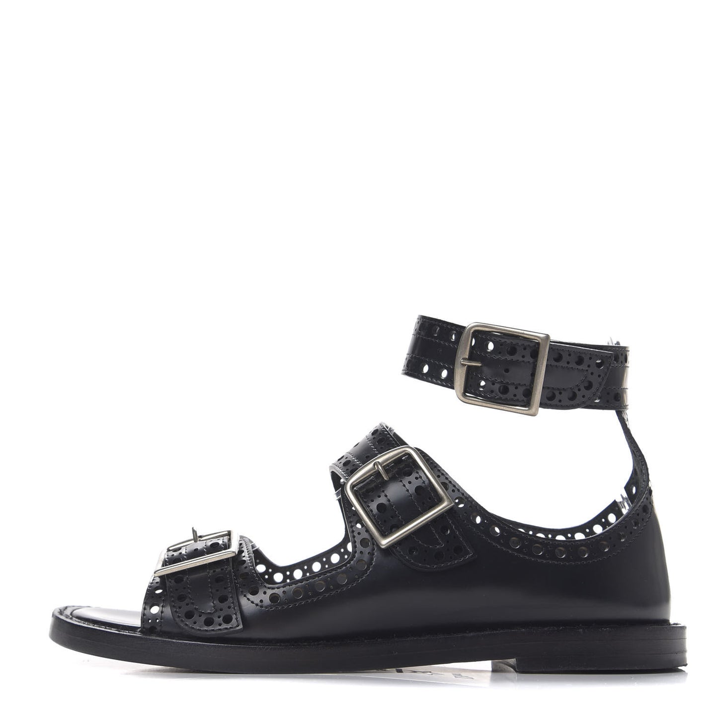 Brushed Calfskin Perforated Teddy-D Flat Sandals 35 Black