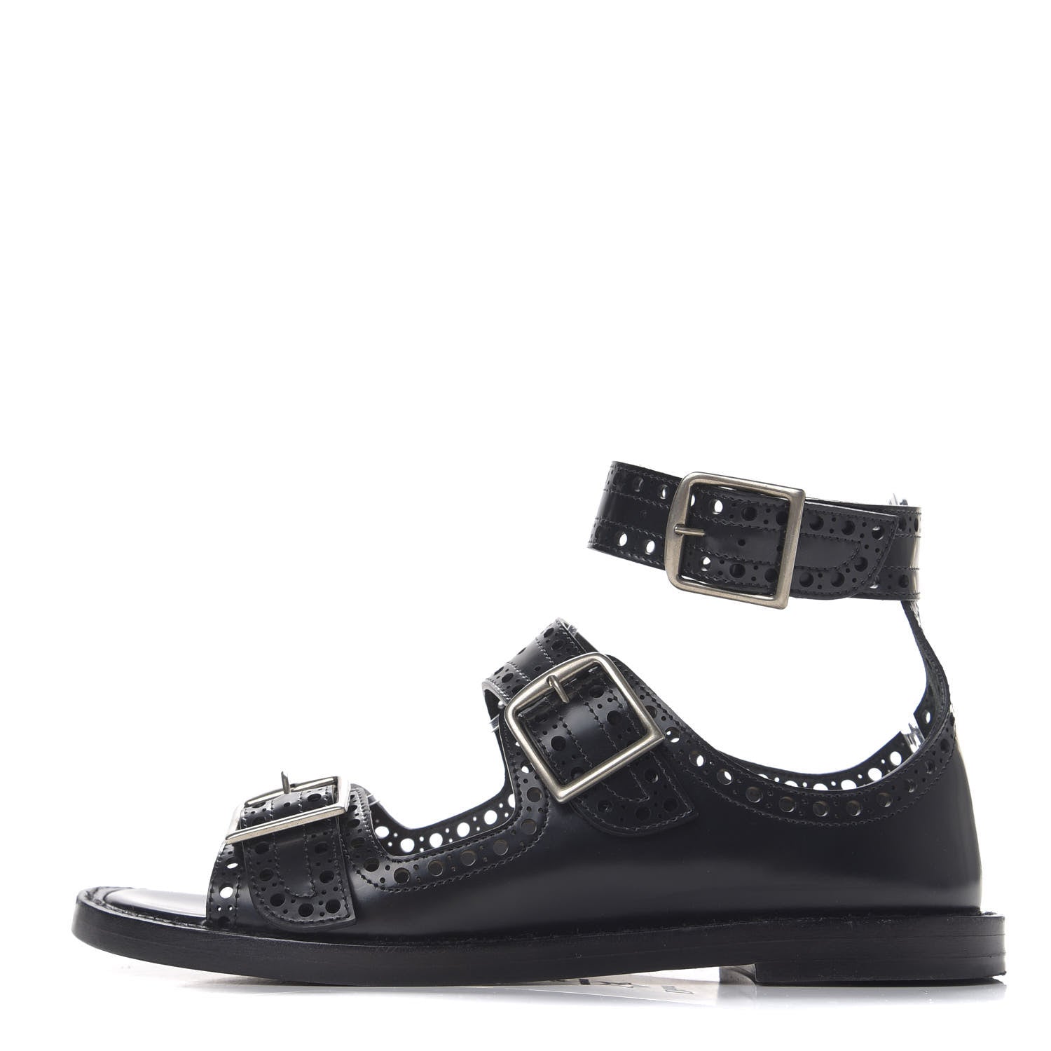 Christian Dior Brushed Calfskin Perforated Teddy-D Flat Sandals 35 Black 1 of 12