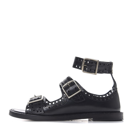 Christian Dior Brushed Calfskin Perforated Teddy-D Flat Sandals 35 Black 1 of 12