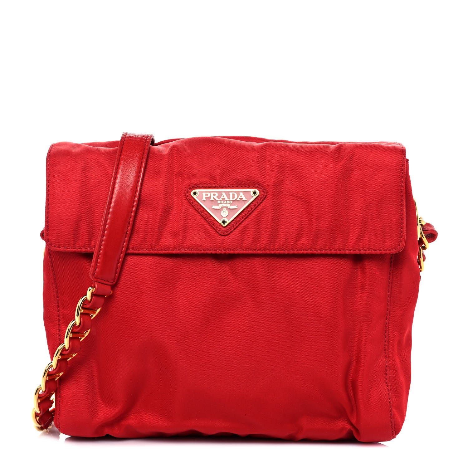 Prada Tessuto Nylon Chain Shoulder Bag Rosso 1013235