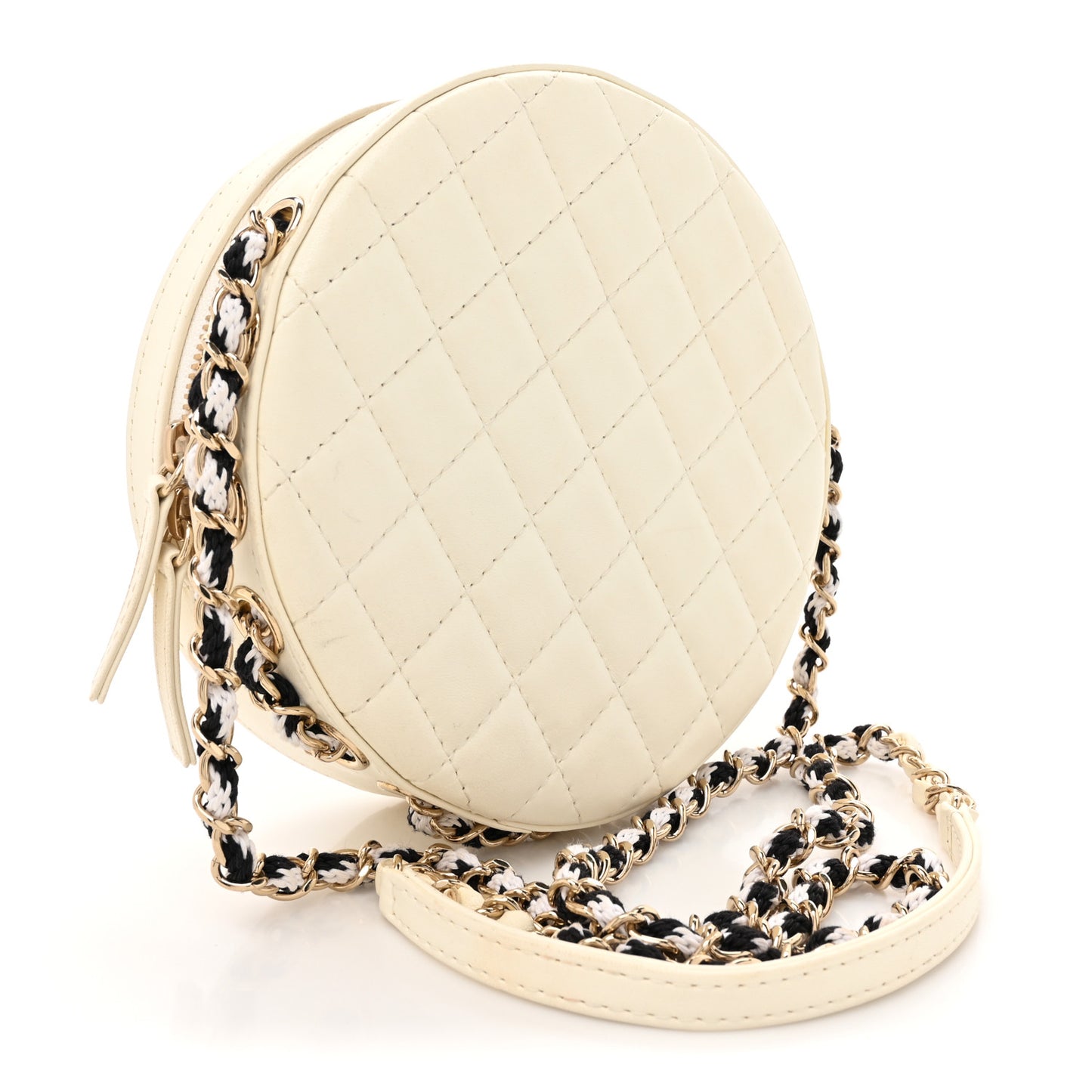 Lambskin Coco Lifesaver Round Bag Black White