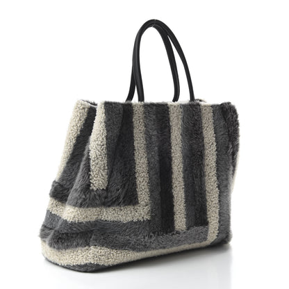 Fendi Shearling Large 2Jours Tote Light Blue Grey 3 of 11