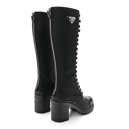 Prada Re-Nylon Spazzolato Metal Triangle Logo Tall 55mm Combat Boots 36.5 Black 4 of 8