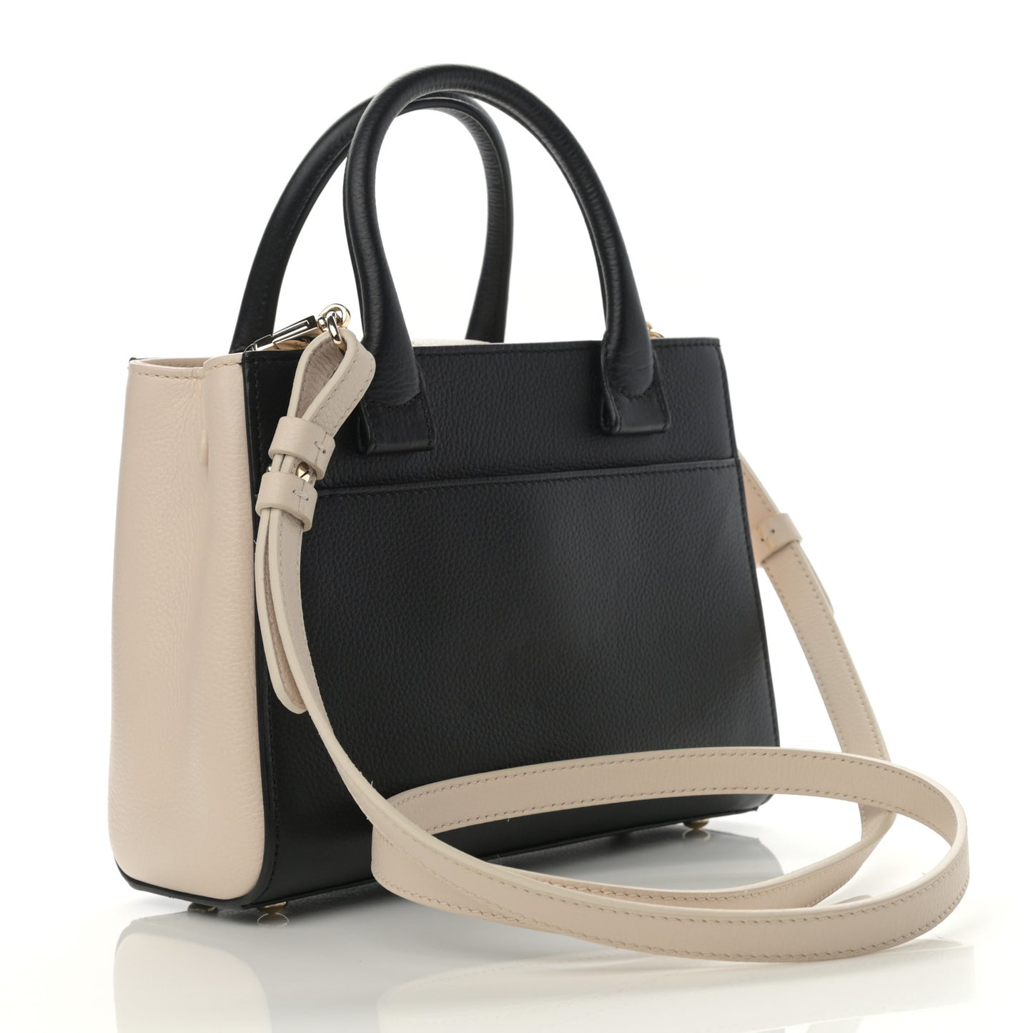 Grained Calfskin Mini Bi-Color Neo Executive Shopper Tote Black Beige