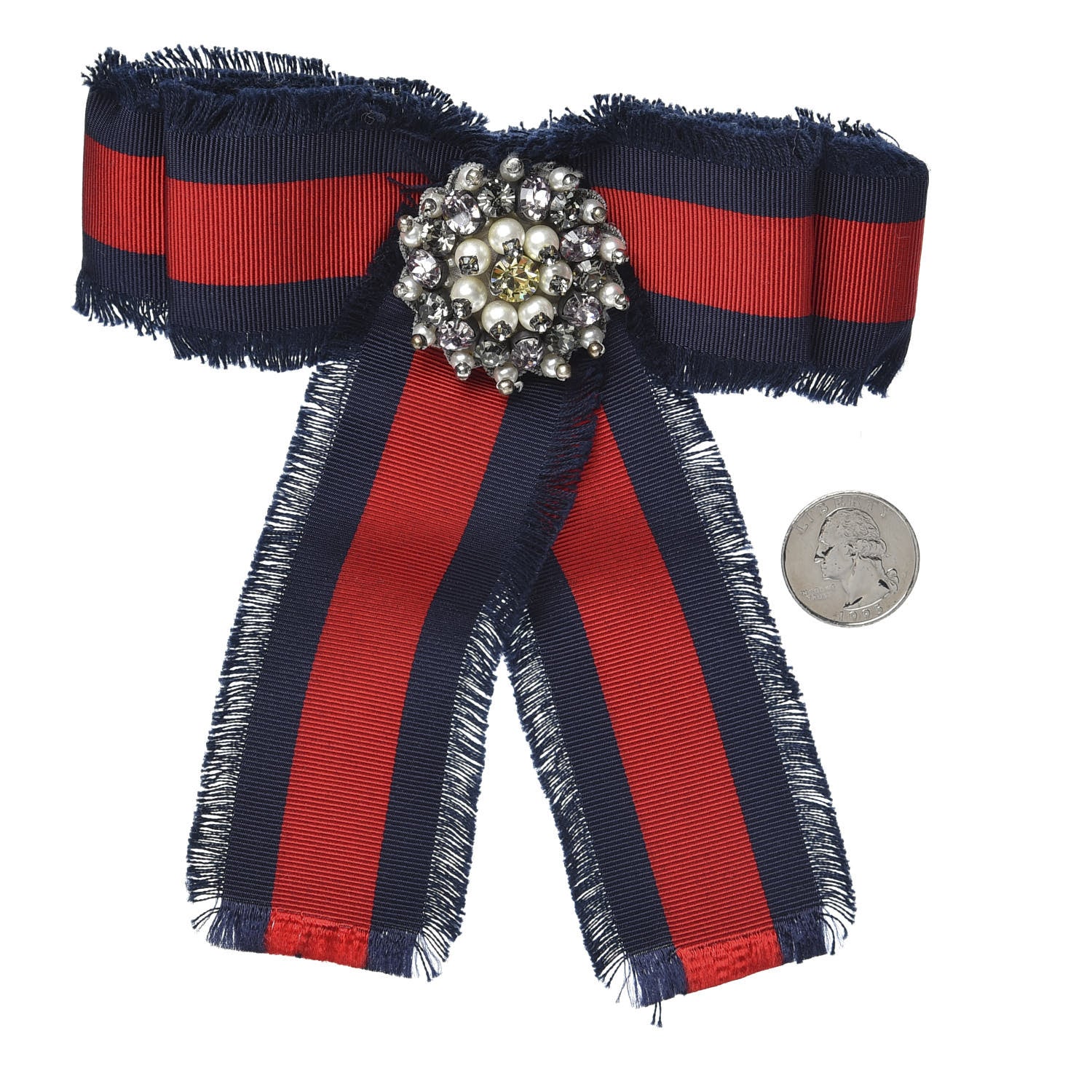 Gucci Grosgrain Web Crystal Bow Brooch Blue Red 2 of 4