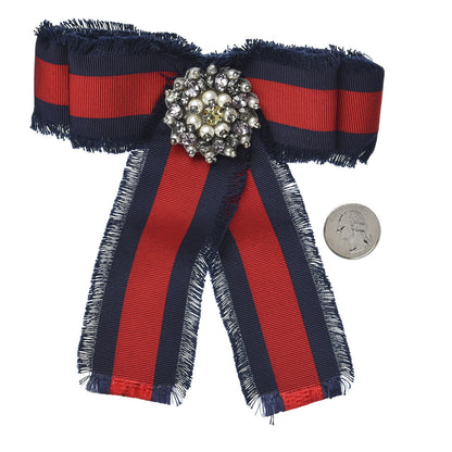 Gucci Grosgrain Web Crystal Bow Brooch Blue Red 2 of 4