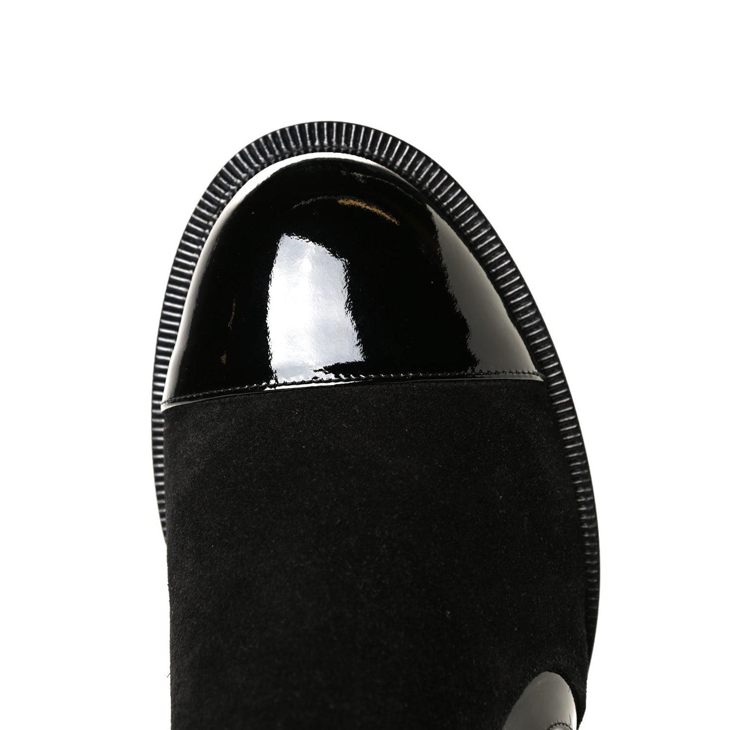 Metallic Calfskin Suede Patent Cap Toe CC Zip Boots 38.5 Gold Black