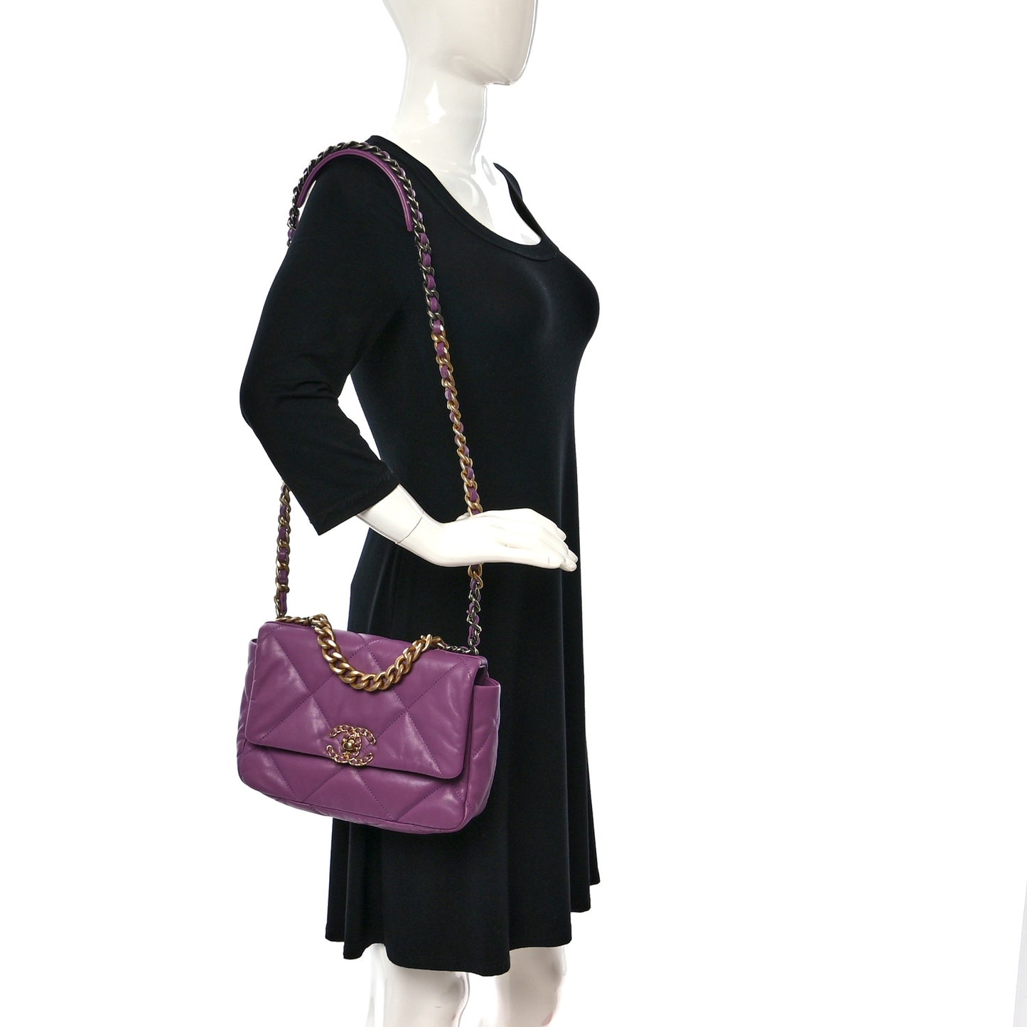 Goatskin Quilted Medium Chanel 19 Flap Violet Purple