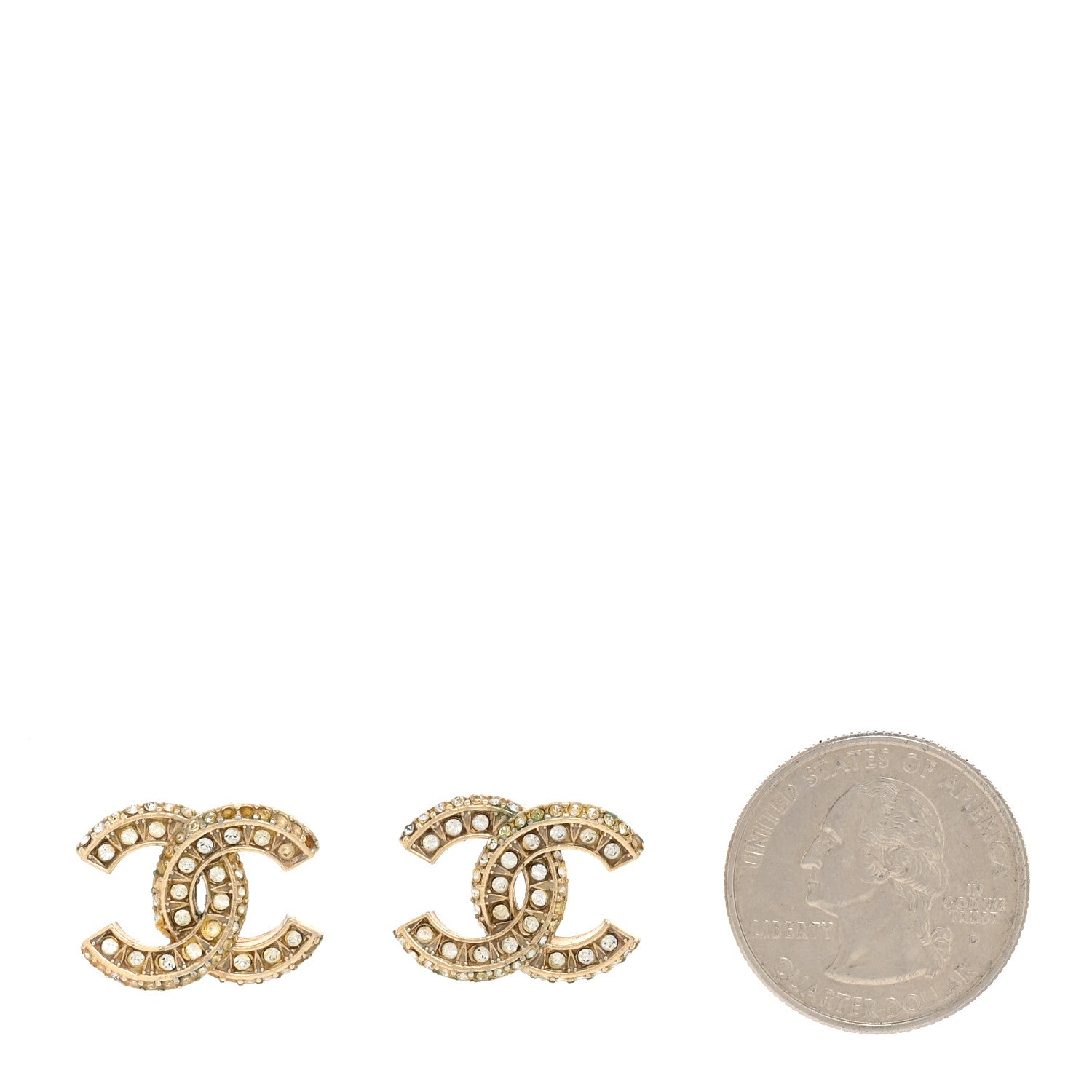 Chanel Crystal Timeless CC Earrings Light Gold 2 of 4