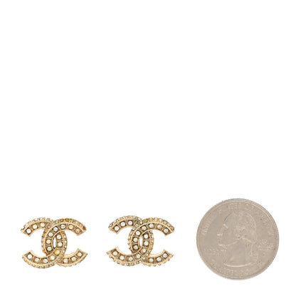 Chanel Crystal Timeless CC Earrings Light Gold 2 of 4