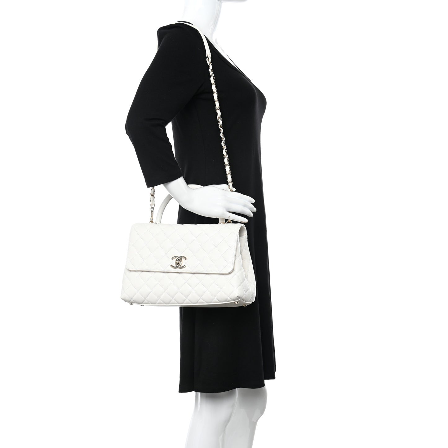 Caviar Quilted Small Coco Handle Flap White
